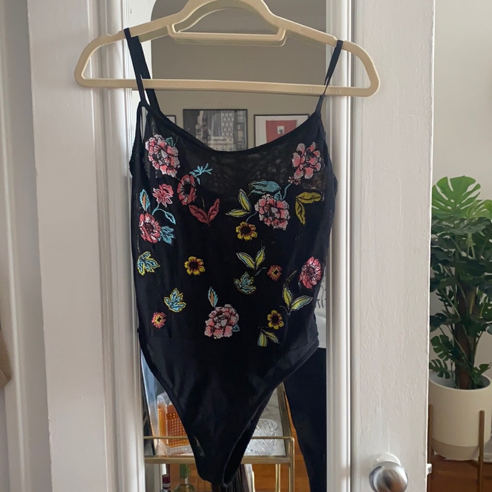 Sheer Embroidered Black Body Suit